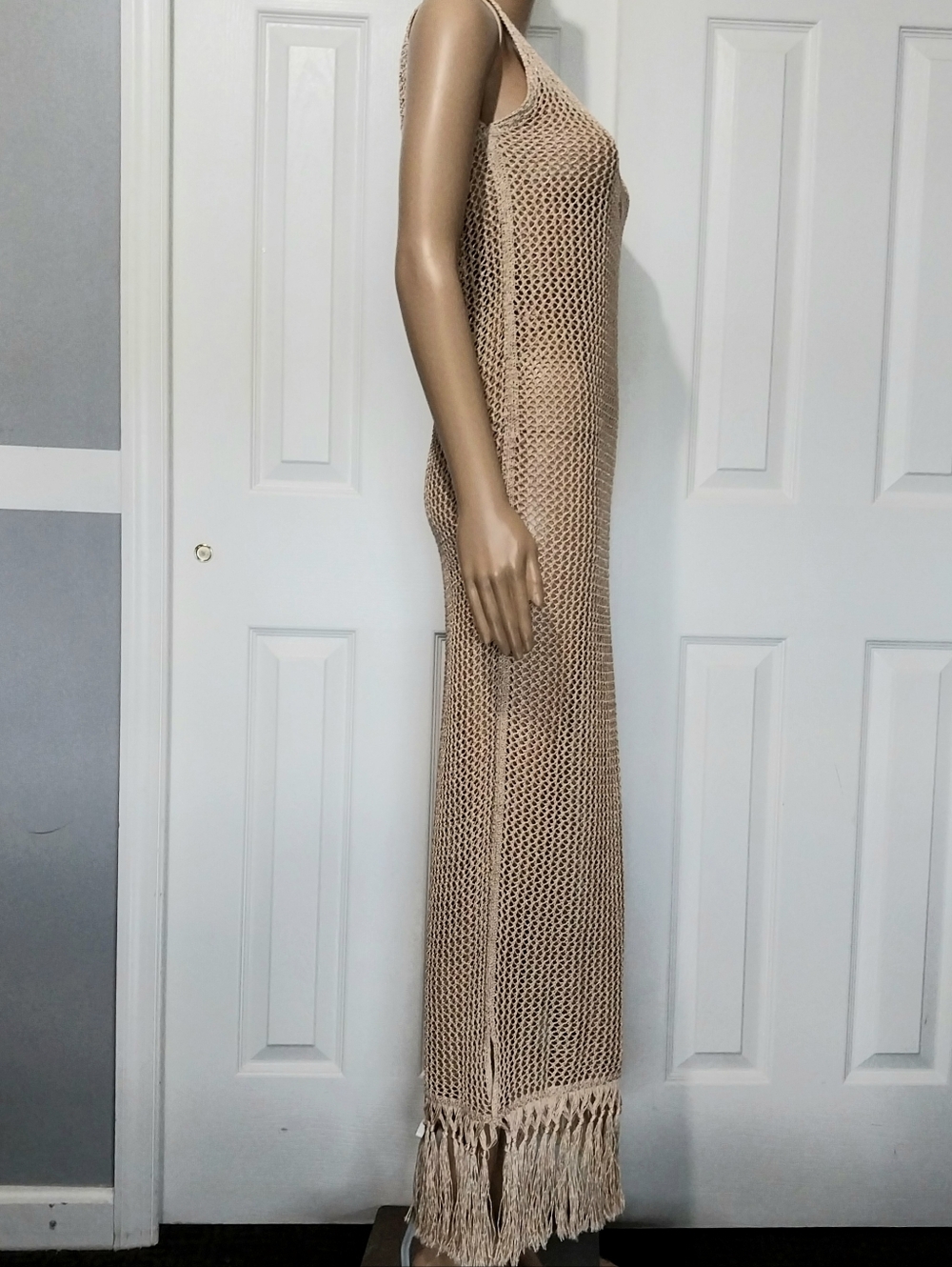 Golden Crochet Dress with Fringe, NWOT, Size S - Picture 6 of 11